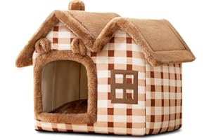 Galatée Cat Cave Bed, Warm And Cosy Plush Cat Igloo, Washable Dog Bed With Removable Pillow Cushion, Improve Sleep, Foldable Cat House(S, Brown)