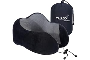 TALLGO Poduszka podróżna, najlepsza pianka z pamięcią kształtu, poduszka pod głowę, miękka poduszka do spania, samolotu, samochodu i do użytku domowego (czarna)