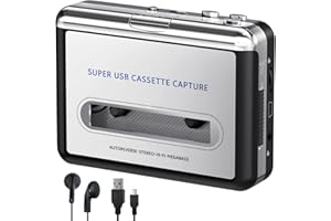 MERSOCO Lettore cassette – Registratore portatile con cuffie – Converte cassette audio in MP3 digitale, compatibile con computer portatile/PC/MAC – per intrattenimento, viaggi, sport leggeri (argento)