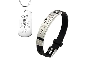 FUFUPAW Fußball Kette, Fussball Armband Jungen, Ketten für Jungen, Kette, Halskette Nummer 7, Kinder Kette, Fußball Halskette, Fußballsport für Ball Enthusiasten Geschenk (Halskette+armband)