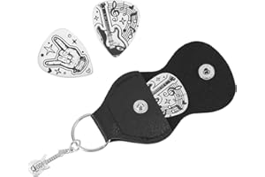 UNICRAFTALE 2 Stück Musikgeschenke Für Gitarristen Rock and Roll Schild Edelstahl E Gitarren Picks Schlüsselanhänger Lederhalter Musiker Gitarrenspieler Geburtstags Weihnachtsgeschenke