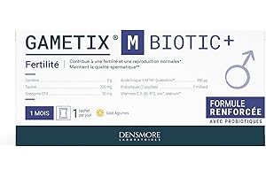 Densmore - GAMETIX M BIOTIC+ Formule avec Probiotiques - Fertilité Masculine - Carnitine, Coenzyme Q10, Zinc, Vitamines - Complément Alimentaire Homme - 30 Sachets - 1 Mois - Fabriqué en France