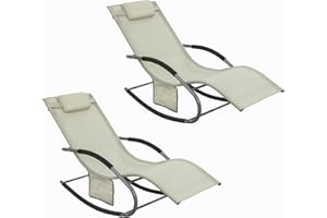 ‎SOBUY SoBuy Leżak Plażowy Ogrodowy Leżak Ogrodowy Leżak plażowy Fotel Bujany z Poduszką Boczna Torba OGS28-MIx2