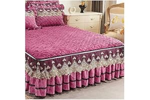 RTSFKFS Bettrock Tagesdecke Bettlaken Betttuch 3-teiliges Set Bett Abdeckung Bettrock Samt 150x200cm/180x200cm/120 x 200 Bettrock Rüschen-1 Bettrock +2 Kissenbezüge Matratzenbezug Schutzhülle