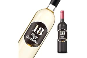 BOYATONG 18 etiquetas de cumpleaños para botellas de 9 x 13 cm, Happy Birthday 18 etiquetas de vino personalizadas para regalos de fiesta