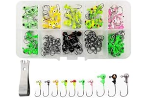 Drchoer Lot de 101 leurres de pêche 1 g 2 g avec têtes plombées pour bar, truite, eau douce et eau salée, comprend une pince à ligne de pêche avec un nettoyeur de crochet