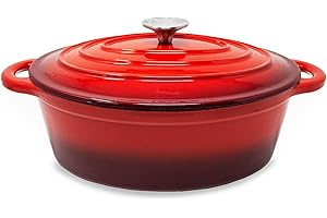 ‎TOCIS BIG BBQ ToCis Big BBQ Bräter mit Deckel backofengeeignet | Gusseisen Topf eimailliert 28cm | Schmortopf 4 Liter Fassungsvermögen | Bräter Induktion geeignet | Kasserolle | Bratentopf in Farbe: rot