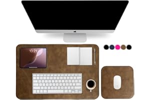 LUX BRAND Set di Tappetini da Scrivania in Vera Pelle, 2 pezzi: Tappetino da scrivania XXL e Tappetino Mouse Pad. Sottomano da Ufficio, Tappetino da Tavolo, Tastiera e Mouse, PC. Made in Italy (Nuvolato Camel)