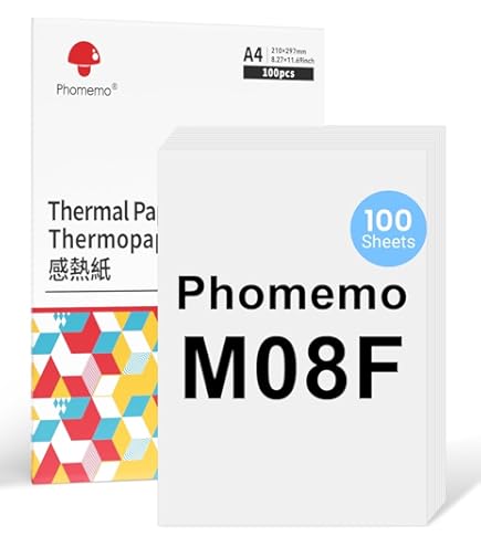 Thermisch papier, A4, sneldrogend thermisch papier, A4, 210 x 297 mm, compatibel met de meeste thermische printers, BPA-vrij, thermische printerpapier voor documenten, webpagina's en foto's (200 stuks