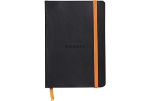 RHODIA 117302C - Carnet Souple Noir - A6 10,5 x 14,8 cm - Ligné - 144 pages - Papier Clairefontaine Ivoire 90 g/m² - Marque-Page, Fermeture Élastique - Couverture Simili Cuir - Collection Rhodiarama