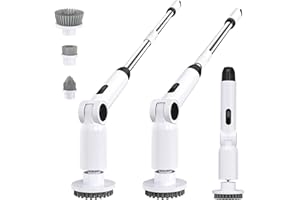 Luctry Brosse Nettoyage Electrique, Brosse Nettoyage Salle de Bain,Manche RéGlable avec Affichage pour Salle de Bain, Baignoire, Toilettes, Cuisine (White)