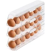 PAVSTINE Detachable 3 Tier Fridge Egg Organizer with Lid | Automatic Egg Rollers Capacity for 21 Eggs, Transparent Egg Dispen