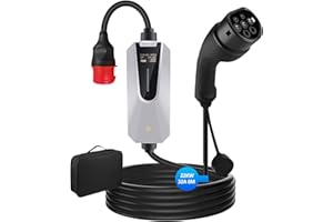 Hexinex EV Charger, Cavo di Ricarica del Veicolo Elettrico Tipo 2, con Display, Bluetooth, Spina Rossa CEE (3-Fasi | 6M, 22KW | 32A)