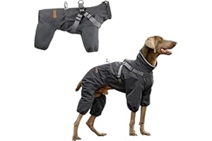 PAWBOSE Płaszcz przeciwdeszczowy dla psa z uprzężą, wodoszczelny, dla małych, średnich i dużych psów, odblaskowa, przeciwdeszczowa kurtka dla psów na lato, piękna ładna odzież dla psa, 4 nogi, szary