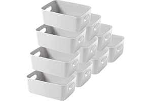 LYLIDIA 10pcs Boîte de Rangement en Plastique 25cm Gris Panier Rangement Cuisine avec Poignées Caisse Rangement Plastique Bac Rangement Salle de Bain Bureau Placard Cosmétiques