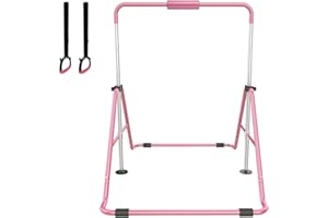 GYMMAGE Gymnastics Bars with Bar Pad, Junior Training Kip Bar Gymnastics Equipment for Home Garden, Adjustable Height Gymnastic Folding Horizontal Bar with Gymnastic Rings for Kid Boys Girls