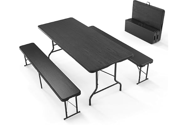 CEYIRO Ensemble Table et 2 Bancs Pliante Table de Jardin 6-8 Personnes - Table Camping Exterieur (1xTable +2 Bancs)