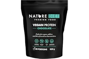 Nature Diet Proteine Vegane Cioccolato | 900 g | Alto Contenuto Proteico | 21 g di Proteine per Porzione | 30 Porzioni | Mix di Pisello & Canapa | Formula Pulita, Vegetale & Senza Glutine