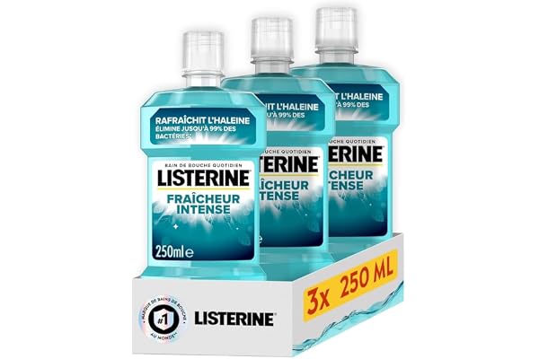Listerine – Bain de Bouche Quotidien Fraîcheur Intense (lot de 3 bouteilles de 500 ml) – Bain de bouche pour combattre les bactéries – Goût intense pour une haleine fraîche