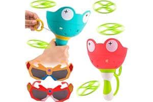 Muyohix Outdoor Spiele für Kinder Ab 3-10 Jahre, 2 Packs Fliegende Untertasse Launcher Mit Sonnenbrille, Gartenspielzeug für Kinder ab 4-8 Jahre, Propeller Spielzeug Geschenke für Garten