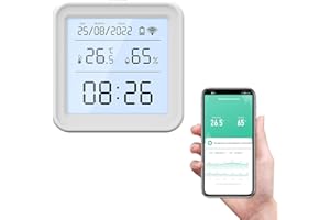 eMylo Thermometre Hygrometre Interieur Wifi, Thermomètre connecté avec Alerte de Notification d'application, Exportation des Données Historiques, Compatible avec Alexa et Google Home