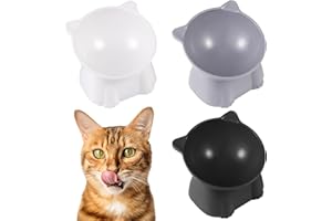 Radsocken Anti Vomit Cat Feeding System - 3PCS Elevated Cat Bowls with Stand, 15° Tilted Neck Protective Feeder
