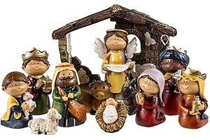 DRW Misterio Nacimiento Belen 11 Piezas Resina con Portal 8.5 cm Alto (Portal)