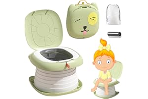 Travel Potty 3-in-1 Portable Potty for Toddlers Foldable Training Toilet Seat Kids Carry Potty Chair for Car Camping Indoor Outdoor Bathroom - KAMHBE (Green)