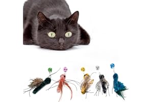 Hjvvr 5PCS Cat Wand Toy Refills - Interactive Feather Attachments with Bell & Insect Design, Teaser Replacement for Indoor Cats, Kittens