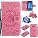 Produktbild Samsung Galaxy J5 (2015) Hülle, SpiritSun Ledertasche Schutzhülle für Samsung Galaxy J5 (2015) Folio PU Leder Tasche Case Cover Bookstyle mit Standfunktion und Kredit Kartenfächer - Tribal Lotus Blume Muster - Rosa