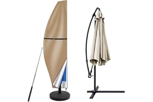 wiipara Parasol Cover with Rod, Cantilever Parasol Protective Cover fit for 2-4m Waterproof UV-Block Windproof Large Umbrella Cover with Zip and Storage Bag for Garden Outdoor (280x30/81/46cm, Khaki)