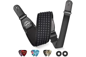 LEKATO Sangle de guitare rembourrée en mousse néoprène confortable avec extrémités en cuir véritable pour basse guitare électrique et acoustique