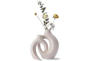 ‎KINGBAR Keramik Vase Matt, 2er Set beige Vase Für Pampasgras, vasen deko, Vase Mit Loch Nordic Ring Form Moderne Wohnkultur für Haus Büro Deko Dekoration