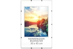 MG Design Rahmenloser Bilderrahmen, 30 x 45 cm - mit Clips, Acrylglas, HDF-Platte - zum vertikalen oder horizontalen Aufhängen/Aufstellen, Cliprahmen für Fotos, Poster, Puzzles