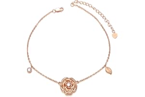 AOBOCO Cavigliera da donna con fiore di rosa, in argento Sterling 925, regolabile, alla moda