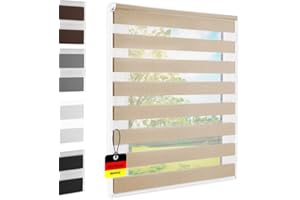 FOXX Doppelrollo Klemmfix ohne Bohren Sand 100x140 cm [Stoffbreite 96cm] Duo Rollo Fensterrollo für Fenster/Türen Gardine Klemmrollo Seitenzugrollo Sichtschutz Sonnenschutzrollo Zebrarollo
