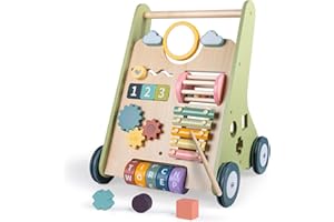LOL-FUN - Andadores de madera para bebé, 12 meses+, regalo centro de actividad educativa para niños, 1 año, 10 en 1, juguete de aprendizaje múltiple para niños y niñas de 1 a 2 años