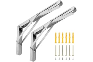 QWORK® 2 pièces 300mm support pliant robuste en acier inoxydable, support pliant peu encombrant pour établi de bricolage, capacité de charge 150kg