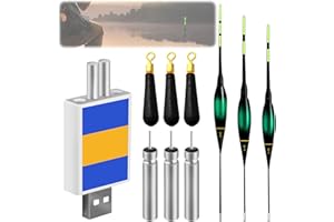 WIYETY 3 sztuki spławików LED do łowienia ryb z czujnikiem grawitacji i podstawą, przebarwienia haczyka, zestaw pływaków wędkarskich z ładowarką USB i 5 akumulatorami, akcesoria wędkarskie do łowienia