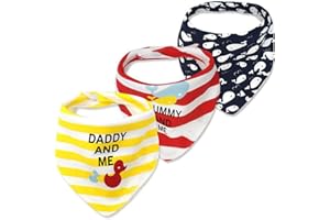 CuteOn Baby Drool Bibs, Unisex 3-Pack Absorbent Cotton, Triangle Bib with Snaps Gift for Boys Girls