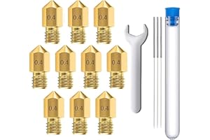 MMOBIEL 10 pièces MK8 en Laiton de 0,4 mm pour imprimante 3D, extrudeuse Compatible avec Les séries Creality Ender 3, Ender 5, CR-10/10S, Makerbot, Anet A8, incluant 3 Aiguilles de Nettoyage et Clé