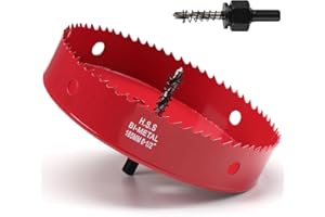 FASTDEPLE Sega tazza 165mm, bi-metallica sega a tazza per legno, frese a tazza per metallo con adattatore esagonale e punta di centraggio per ferro, alluminio, legno, cartongesso, rosso