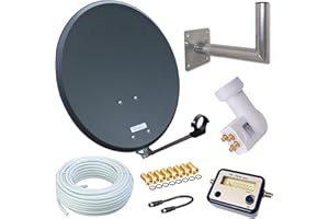 netshop 25 HD Sat Anlage 80 cm Spiegel + Opticum Quad LNB für 4 Teilnehmer + 50m Kabel + 40cm Wandhalter + SAT Finder (3 Farben wählbar) SD HD Full HD 4K UHD Empfang