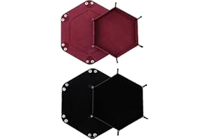 DELALO 2 Stück Faltbare Würfelbretter Doppelseitig Würfelbrett, Samt Faltbar Würfeltablett Hexagon Würfelteller Leder Würfelbretter für RPG DND Dragons Würfel Spiele (Weinrot - Schwarz)