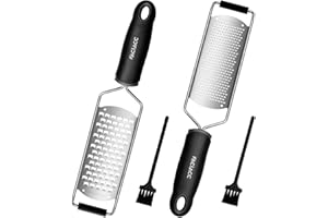 FACIACC 2 Pack Lemon Zester & Cheese Grater, Easy to Grate Lemon, Chocolate, Vegetables, Fruits, Garlic and Ginger, Stainless Steel Blade with Rubber Handle Black