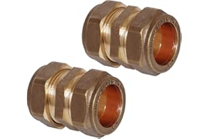 Pipestation Connettori dritti a compressione da 15 mm (confezione da 2) | Raccordi idraulici a compressione placcati in ottone per connettori per tubi idraulici in rame | Raccordo per tubi idraulici a