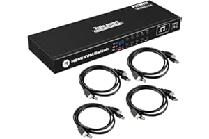 TESmart Switch KVM HDMI 8 Ports 4K 60Hz UHD avec 4 Cables KVM 1,5m, RS232, Port LAN, Contrôle IP, Scan automatique, Rackmount-Contrôle 8 PC, Laptops, Serveurs avec Un Moniteur, Clavier, Souris