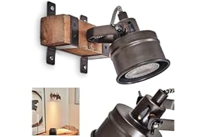 hofstein Applique mural Pehefito, lampe en bois et métal marron, noir et gris, têtes sont orientables et pivotables, 1xGU10, ampoule(s) non incluse(s)
