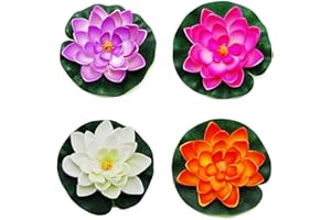 BOVER BEAUTY 4 Pcs Water Feature Artificial Lotus Floating Pond Planter Realistic Water Lily Fountain Waterproof Landscape Plants Decoration 10cm (As Shown 1)