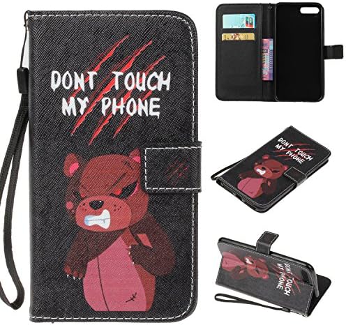 JGNTJLS Case For iPhone 7Plus, [New Original Painting Series for SS/AW] Fashion, Casual, Stylish, Simple, Portable, Cross-Embossing(Multicolor, Wrinkle-Design), Artificial Leather-Shell(Environmental, Non-Animal Fur, Not Real Leather), Internal-TPU(Soft and Smooth) [With Small Black Lanyard Strap] Multifunctional Wallet Card Slot Smart Stand Flip Cover Ultra Slim Protective Folder Case Perfectly Fit For Apple iPhone 7Plus [5.5" Inch Screen Size(Angry Bear)]